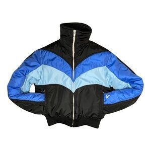 Vintage 90s Gerry Boys Ski Coat Small Blue Black Chevron Colorblock Puffer